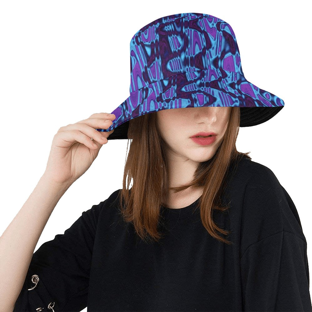 Bucket Hats | Cool Purple and Blue Abstract Tie Dye Retro Waves