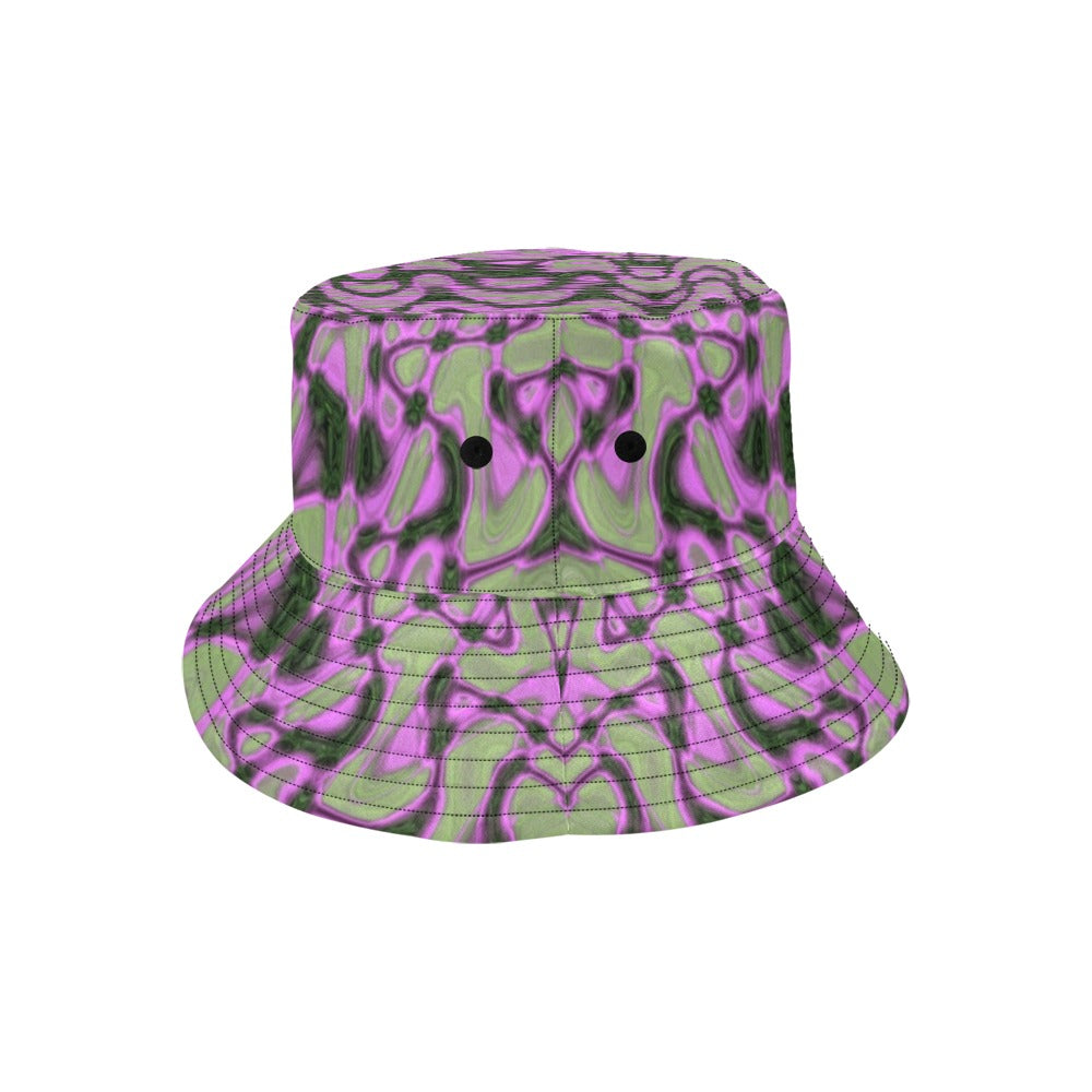 Bucket Hats | Cool Green and Pink Abstract Tie Dye Retro Waves