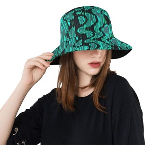 Bucket Hats | Cool Black and Green Abstract Tie Dye Retro Waves