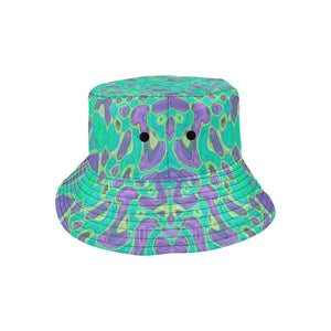 Bucket Hats | Cool Purple and Green Abstract Tie Dye Retro Waves