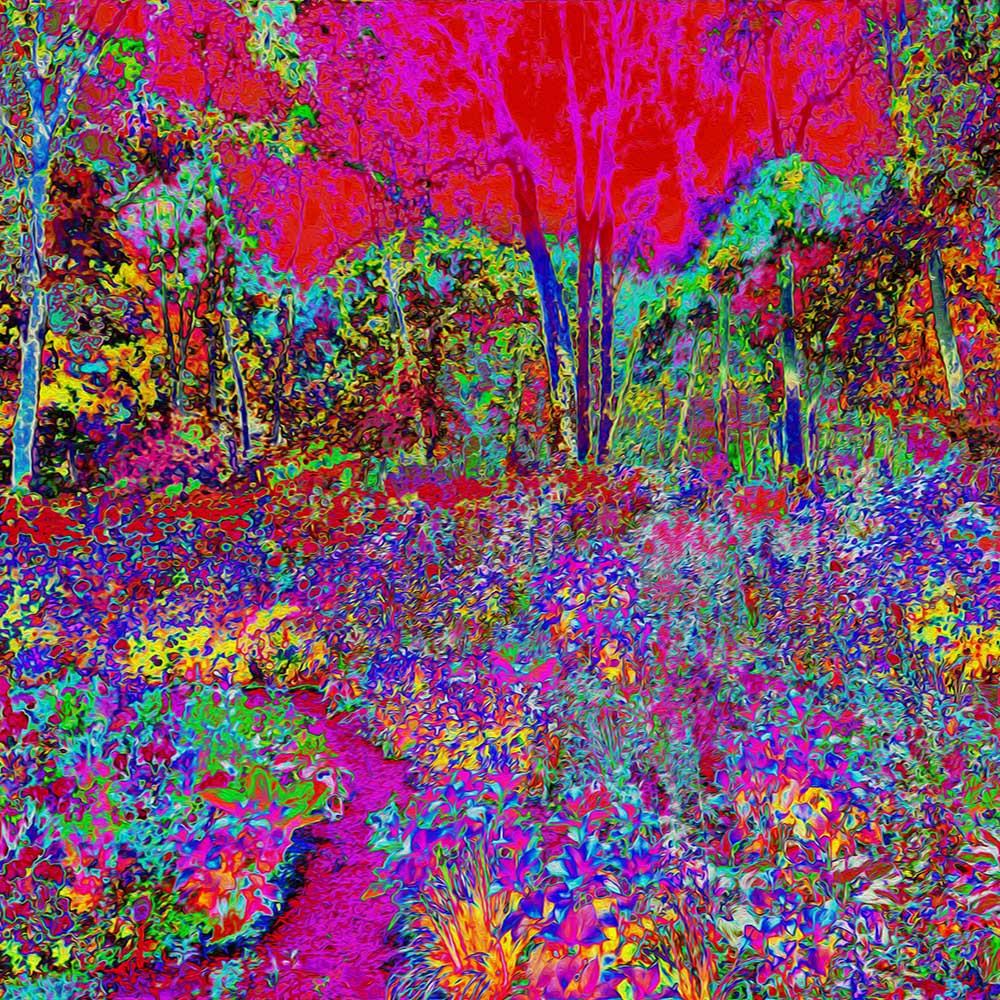 Long Sleeve Midi Dress - Psychedelic Impressionistic Garden Landscape