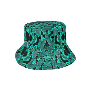 Bucket Hats | Cool Black and Green Abstract Tie Dye Retro Waves