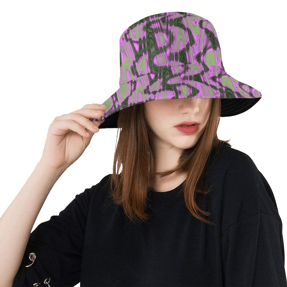 Bucket Hats | Cool Green and Pink Abstract Tie Dye Retro Waves