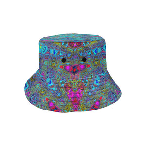 Bucket Hats | Trippy Sky Blue Abstract Retro Atomic Waves