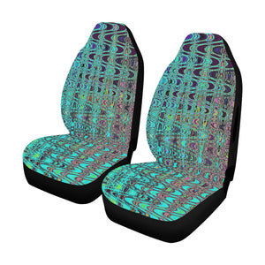 Car Seat Covers | Abstract Kaleidoscopic Aqua Retro Boomerang Waves