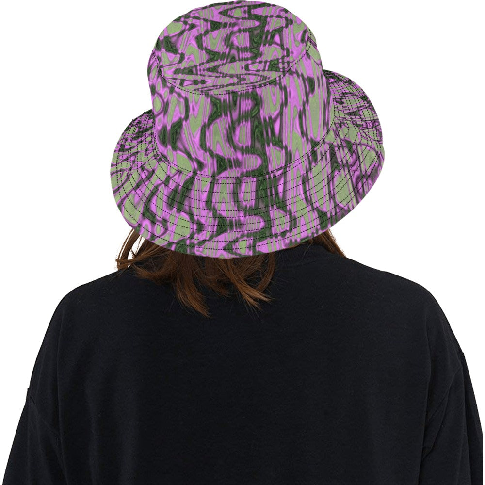 Bucket Hats | Cool Green and Pink Abstract Tie Dye Retro Waves