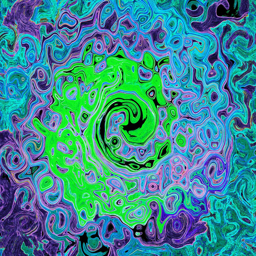 Spandex Shorts - Lime Green Groovy Abstract Retro Liquid Swirl