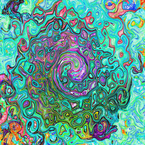 Flared Skater Dress - Aquamarine Groovy Abstract Retro Liquid Swirl
