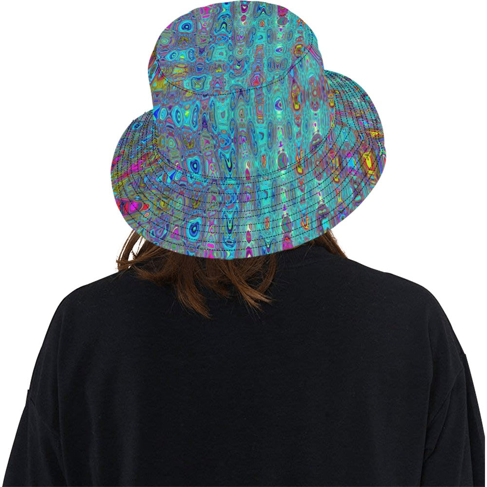 Bucket Hats | Trippy Sky Blue Abstract Retro Atomic Waves