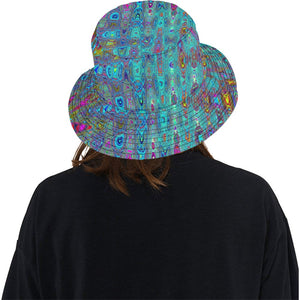 Bucket Hats | Trippy Sky Blue Abstract Retro Atomic Waves