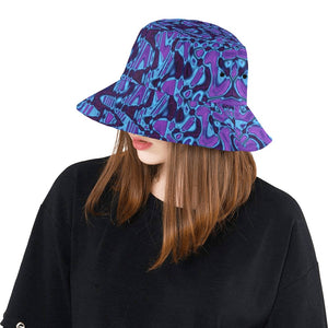 Bucket Hats | Cool Purple and Blue Abstract Tie Dye Retro Waves