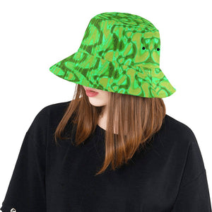 Bucket Hats | Cool Green and Gold Abstract Tie Dye Retro Waves