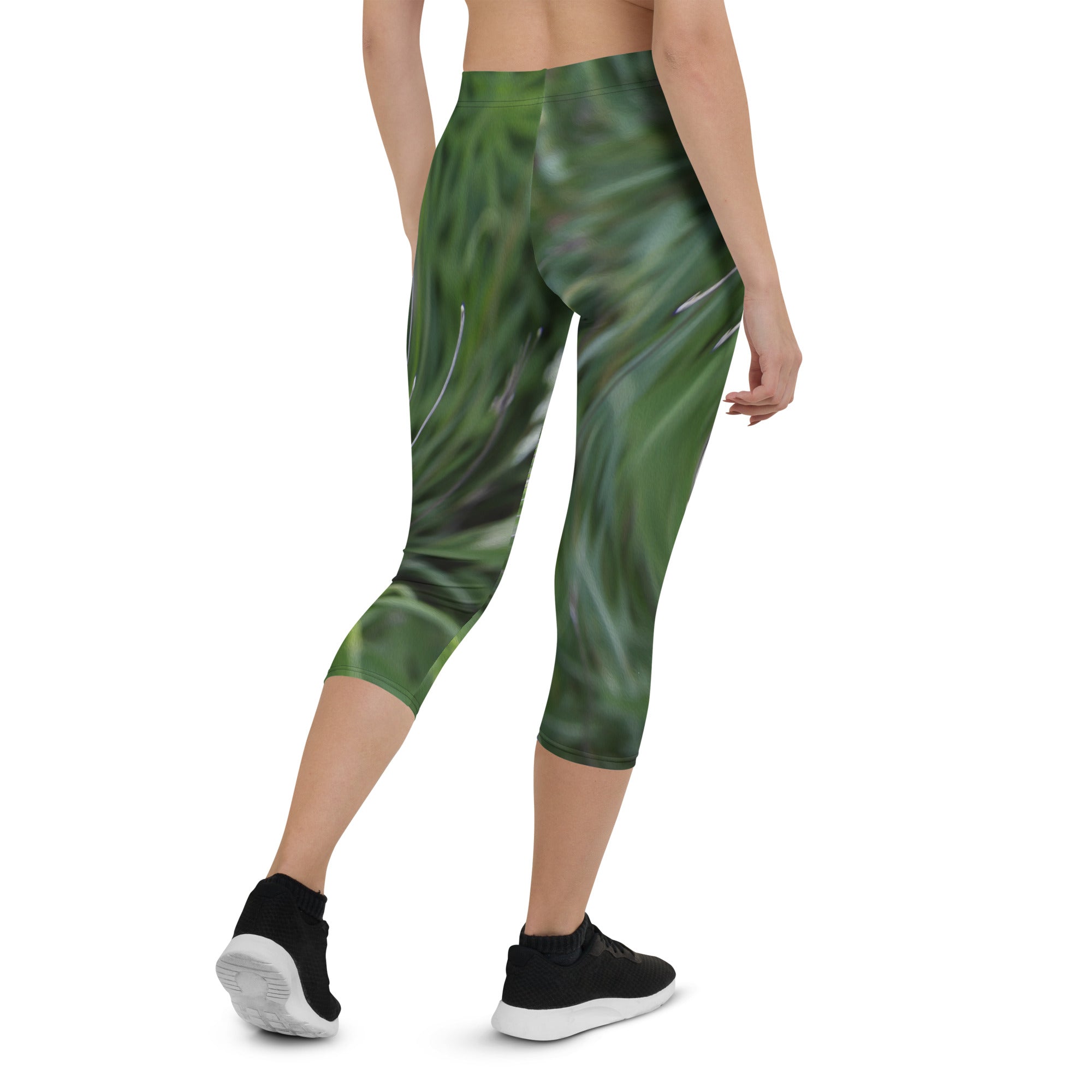 Capri Leggings - Cool Abstract Retro Chartreuse Green Floral Swirl