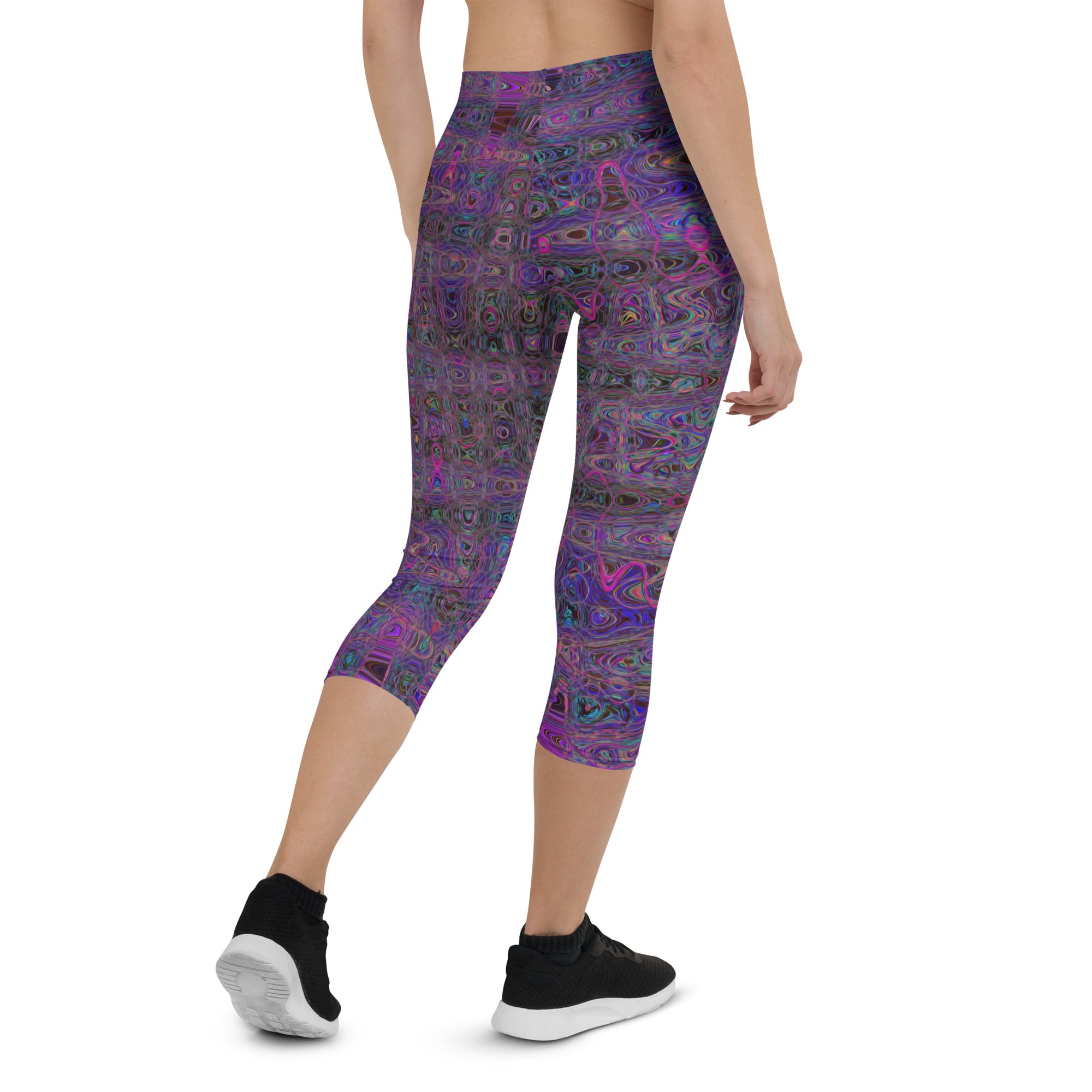 Capri Leggings | Retro Abstract Magenta and Blue Squiggly Lines