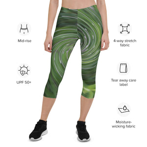 Capri Leggings - Cool Abstract Retro Chartreuse Green Floral Swirl