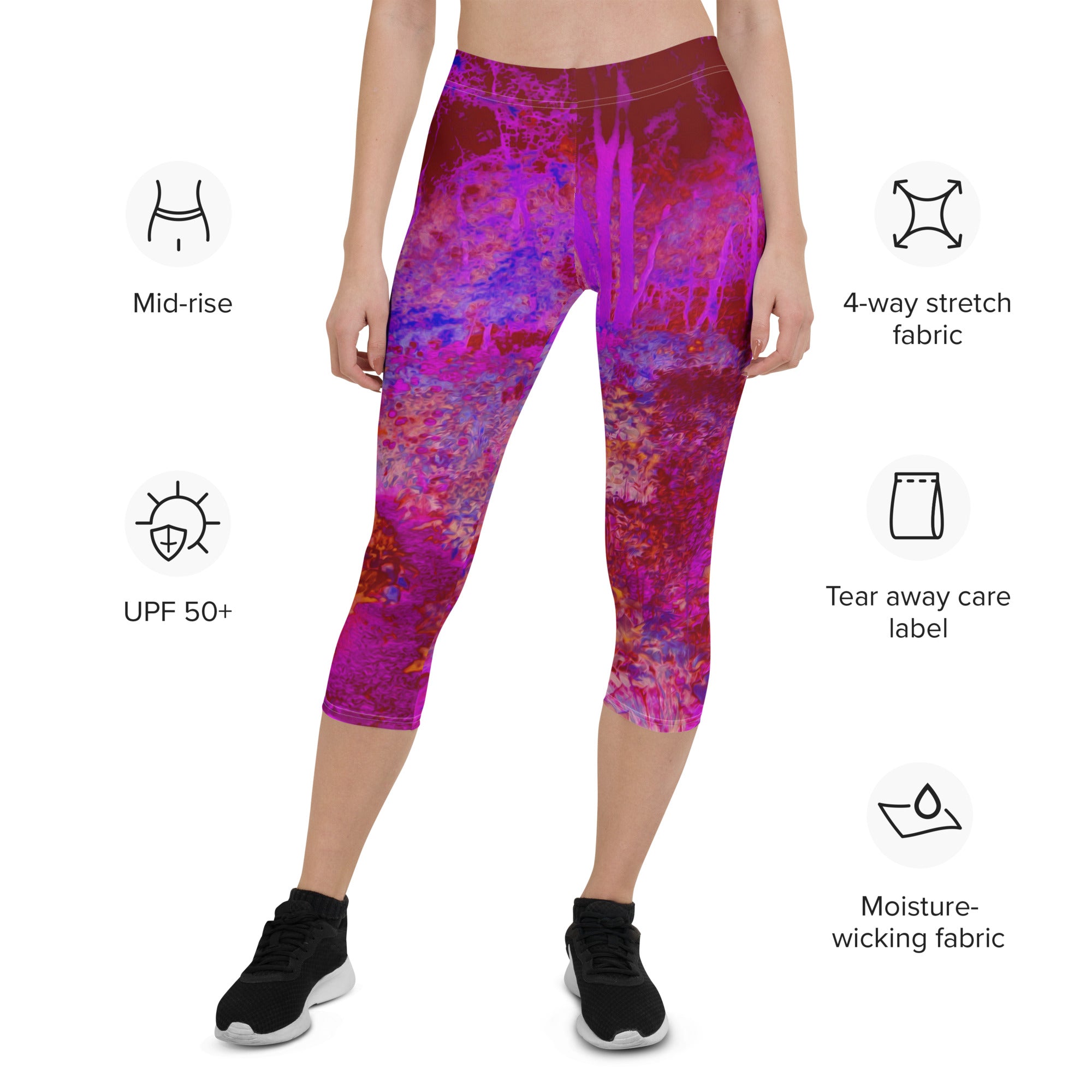 Capri Leggings - Trippy Red and Magenta Impressionistic Landscape