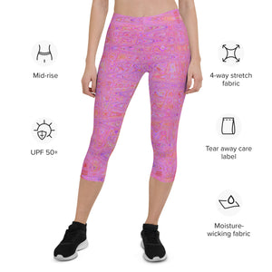 Capri Leggings | Retro Abstract Pink and Orange Squiggly Lines