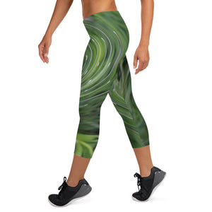 Capri Leggings - Cool Abstract Retro Chartreuse Green Floral Swirl