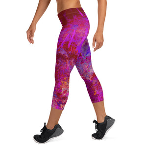 Capri Leggings - Trippy Red and Magenta Impressionistic Landscape