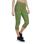 Capri Leggings | Retro Abstract Chartreuse Green Squiggly Lines