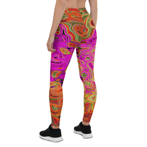 Leggings for Women - Hot Pink Groovy Abstract Retro Liquid Swirl