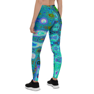 Leggings for Women | Abstract Colorful Blue Wavy Mosaic Retro