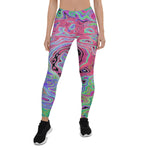 Leggings for Women - Pink and Lime Green Groovy Abstract Retro Swirl