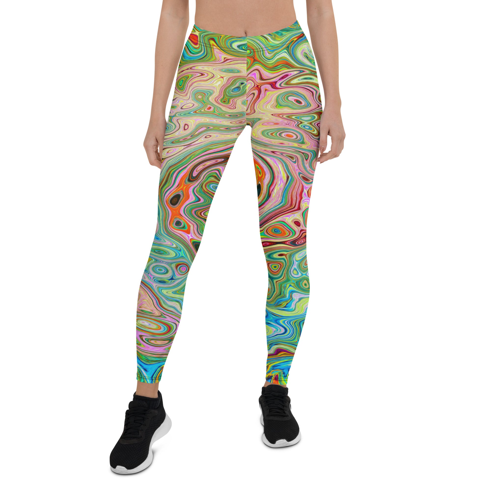 Leggings for Women - Retro Groovy Abstract Colorful Rainbow Swirl