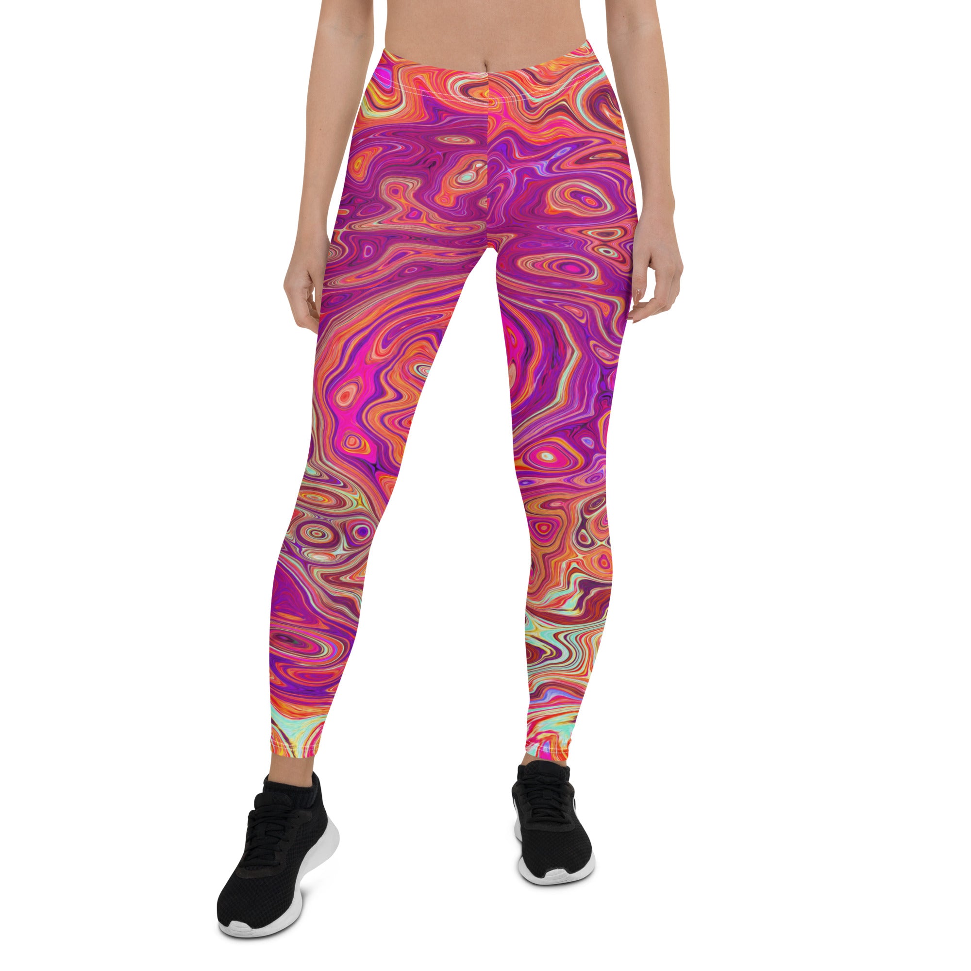 Leggings for Women - Retro Abstract Coral and Purple Marble Swirl