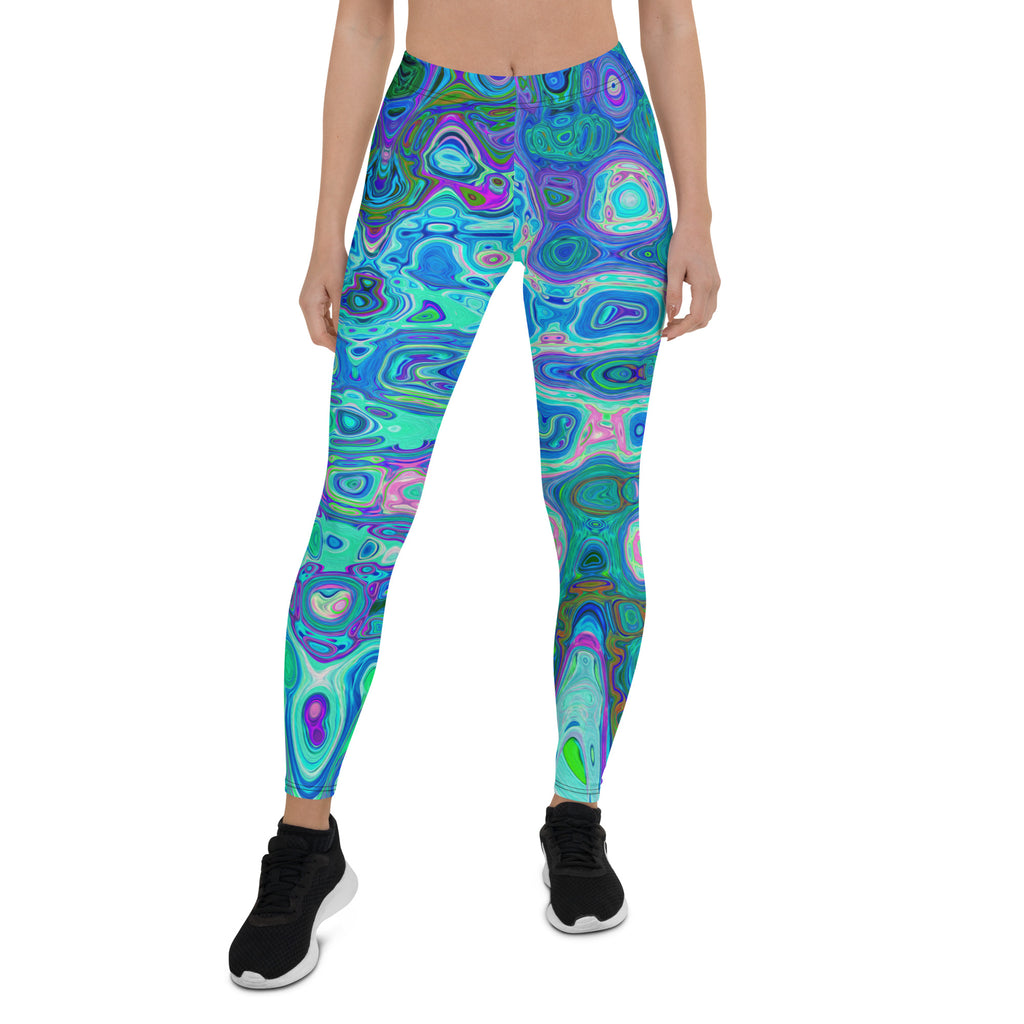 Leggings for Women | Abstract Colorful Blue Wavy Mosaic Retro