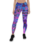 Leggings for Women | Abstract Mosaic Pink and Blue Wavy Retro