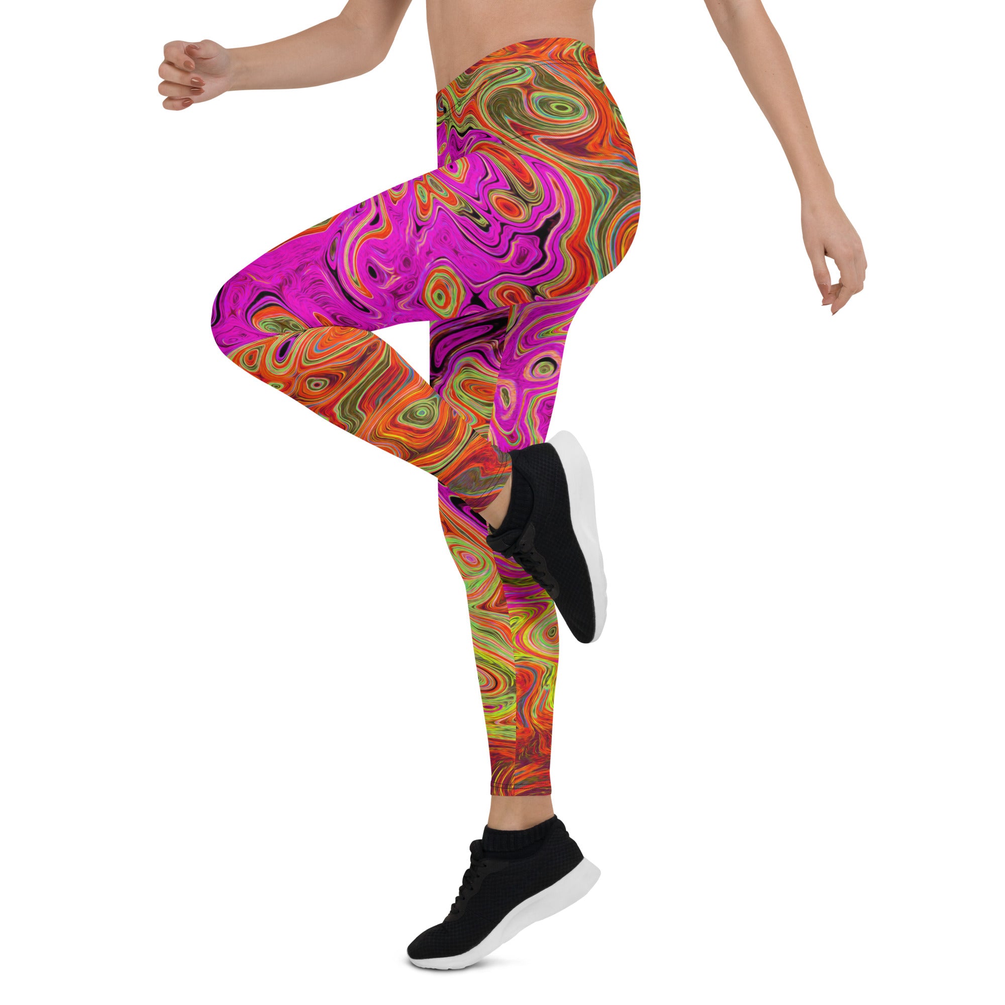 Leggings for Women - Hot Pink Groovy Abstract Retro Liquid Swirl