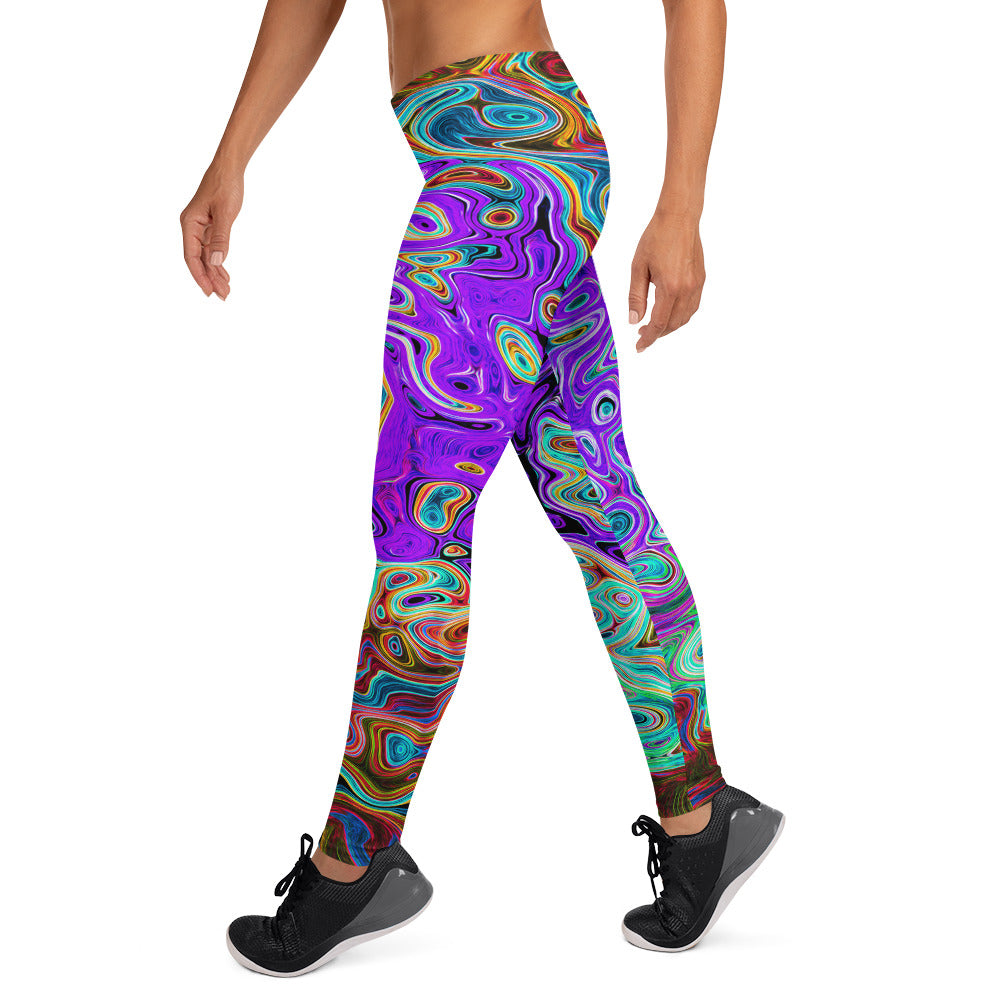 Leggings for Women - Purple Colorful Groovy Abstract Retro Liquid Swirl