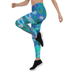 Leggings for Women | Abstract Colorful Blue Wavy Mosaic Retro