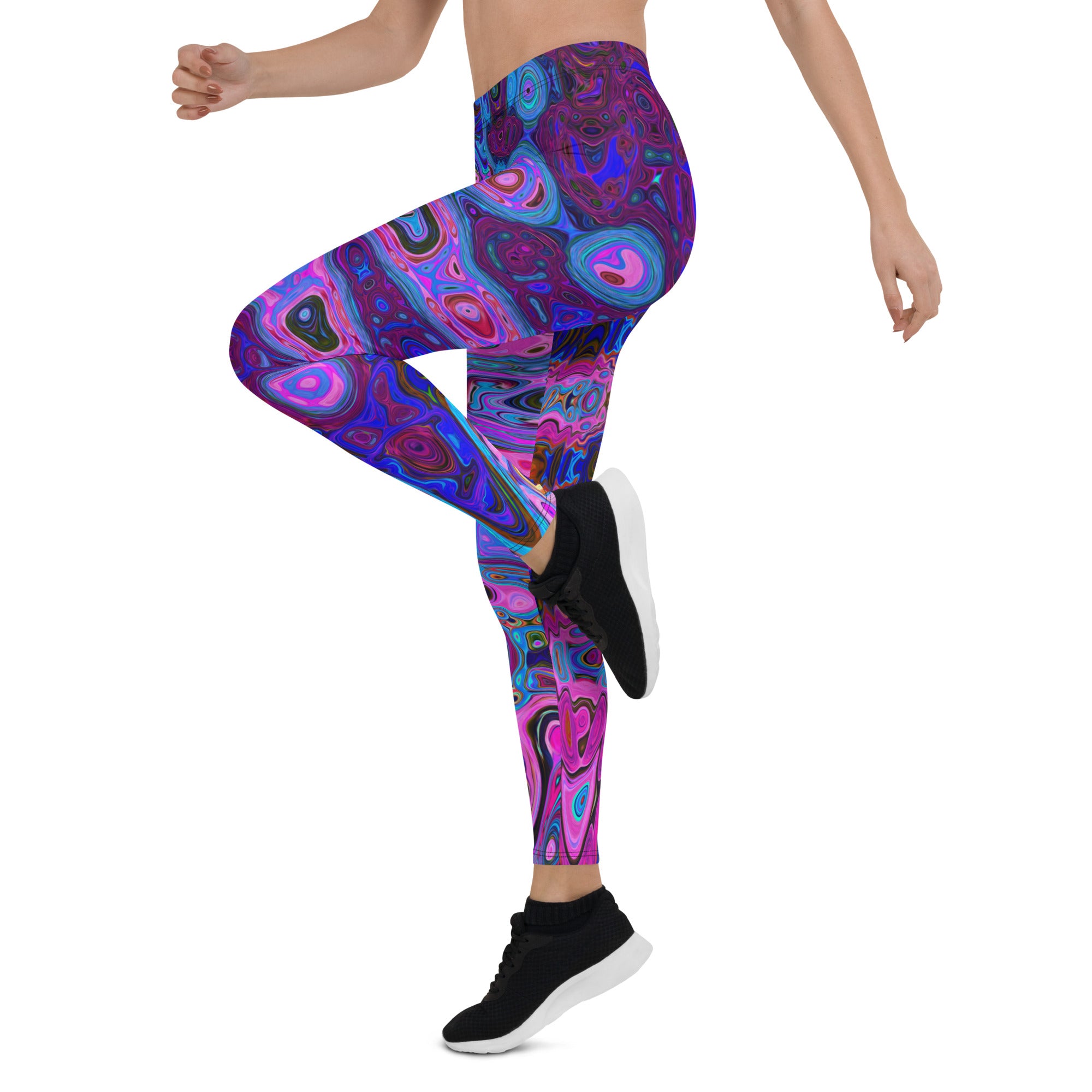 Leggings for Women | Abstract Mosaic Pink and Blue Wavy Retro