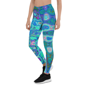 Leggings for Women | Abstract Colorful Blue Wavy Mosaic Retro