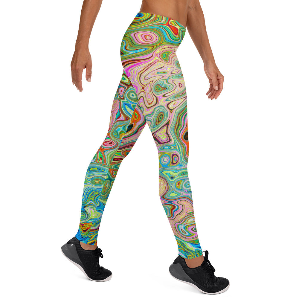 Leggings for Women - Retro Groovy Abstract Colorful Rainbow Swirl