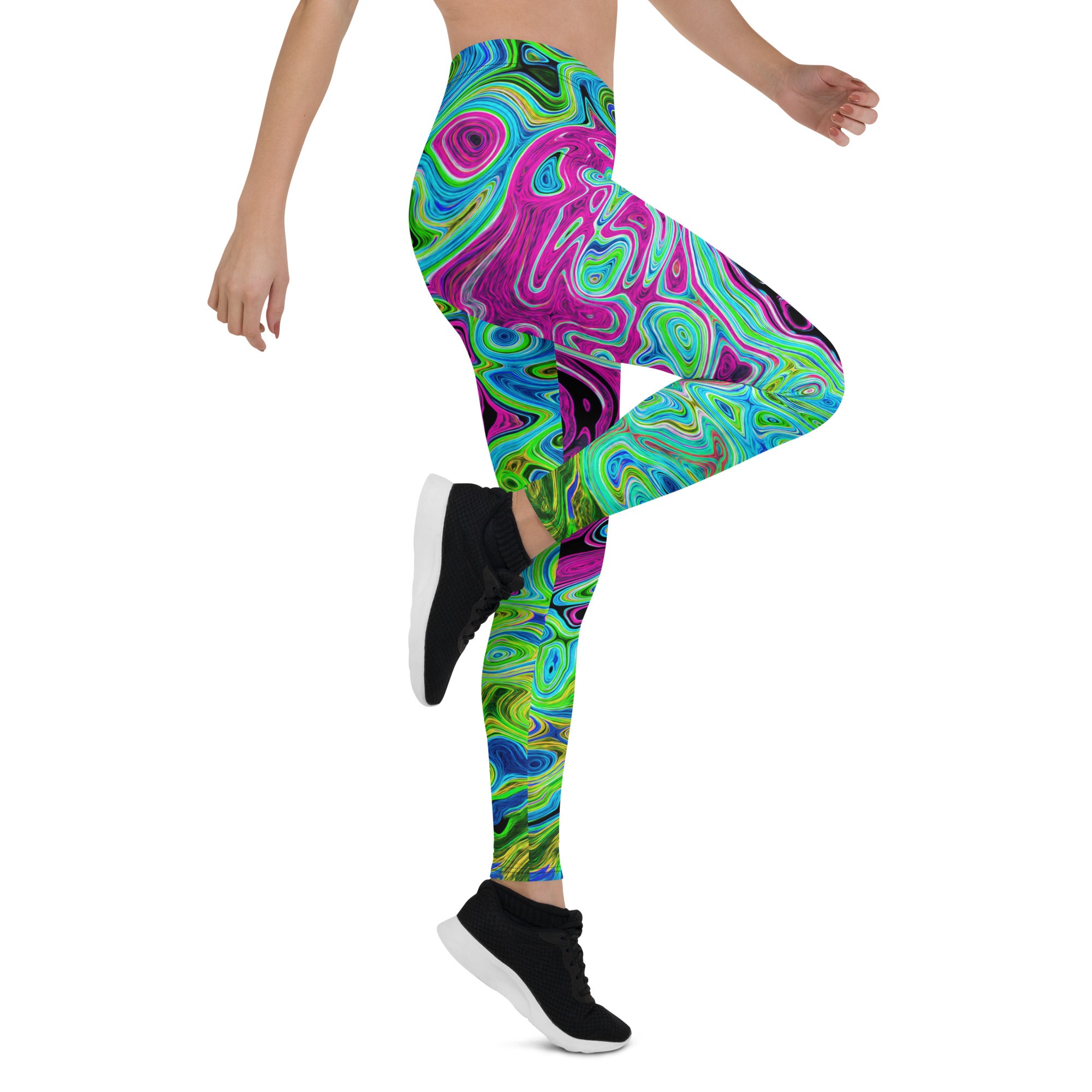 Leggings for Women - Hot Pink and Blue Groovy Abstract Retro Liquid Swirl