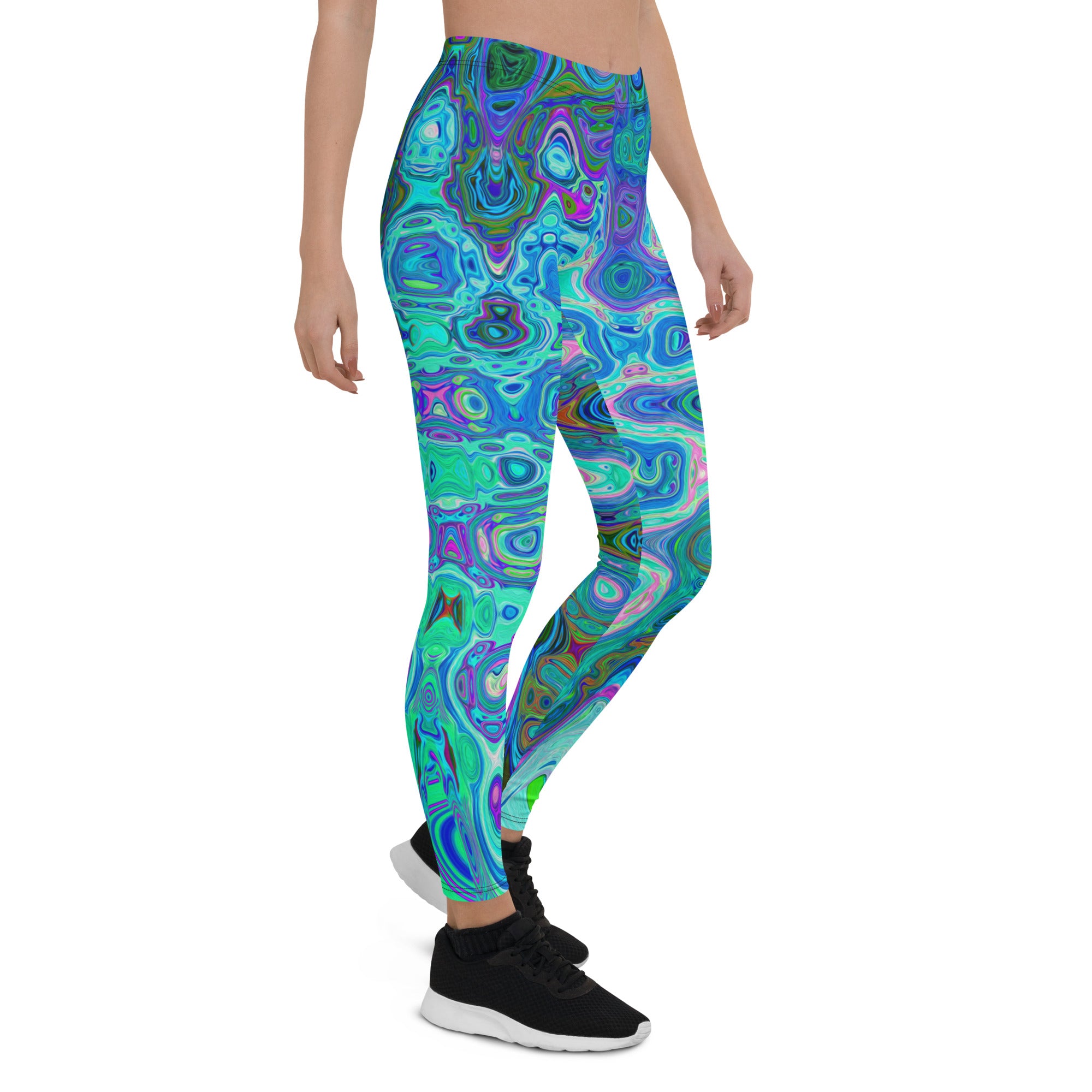 Leggings for Women | Abstract Colorful Blue Wavy Mosaic Retro