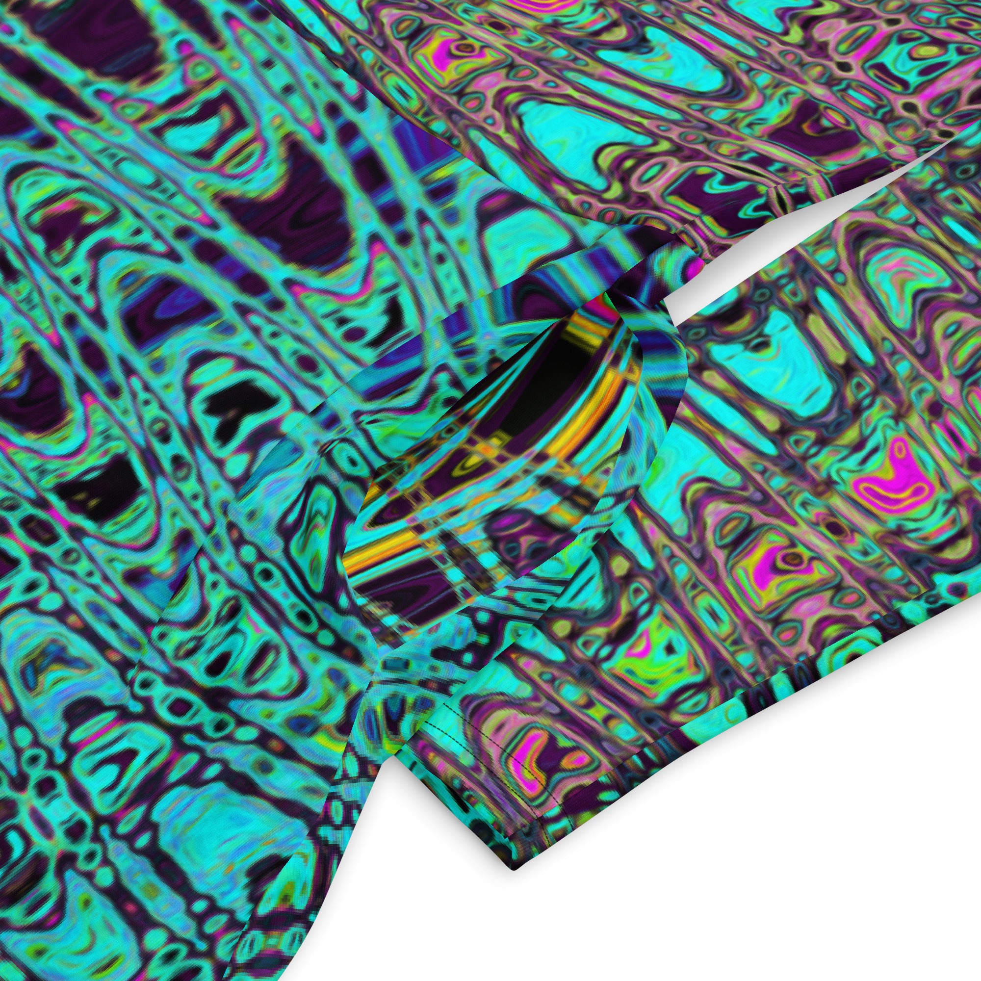 Midi Dress | Abstract Kaleidoscopic Aqua Retro Boomerang Waves