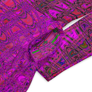 Midi Dress | Abstract Magenta Retro Boomerang Waves