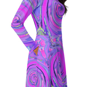 Midi Dress - Colorful Hot Pink and Purple Boho Hippie Swirl