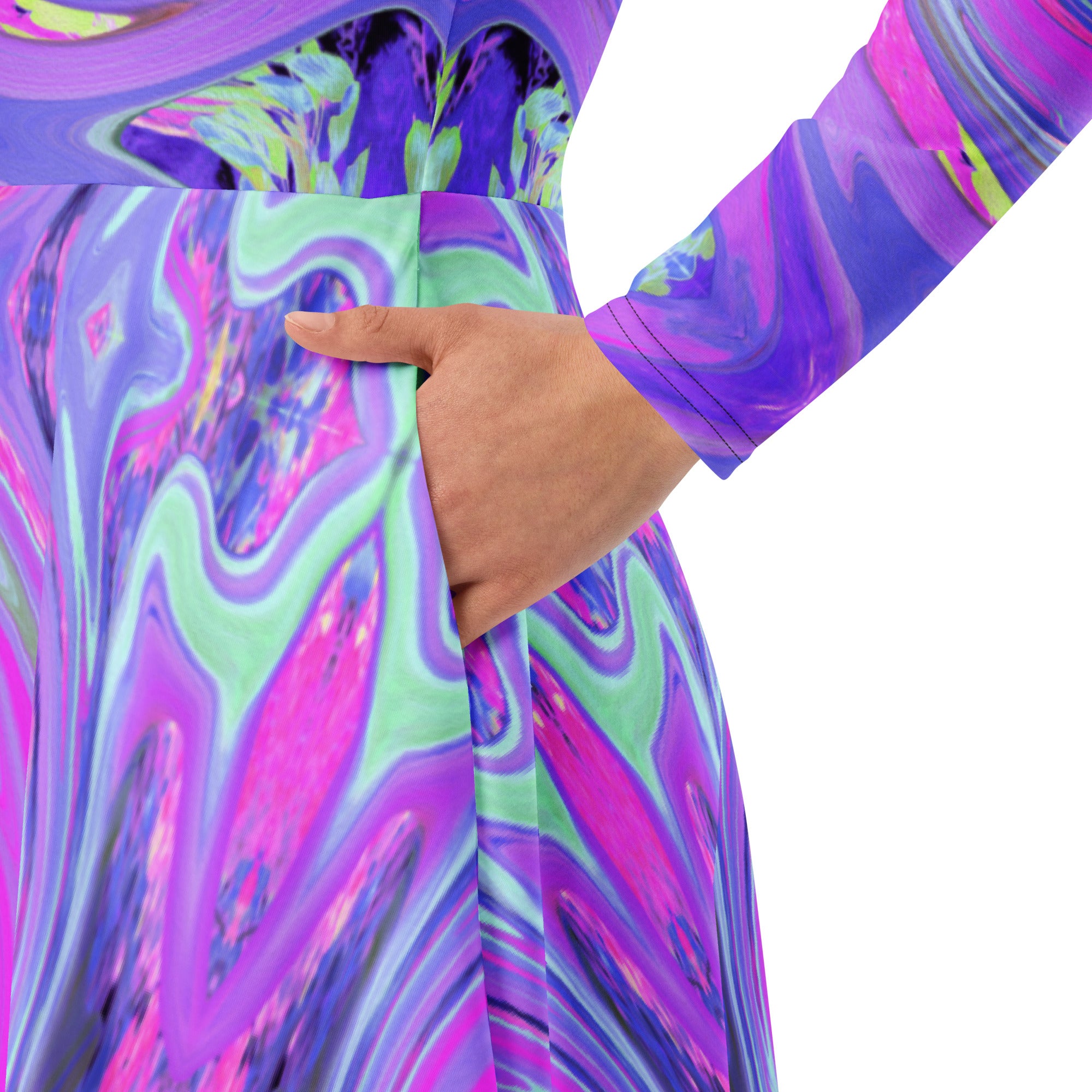 Midi Dress - Colorful Hot Pink and Purple Boho Hippie Swirl