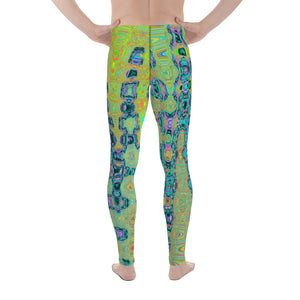 Men's Leggings | Wavy Abstract Blue and Yellow Retro Mosaic Zigzags