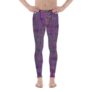 Men's Leggings | Retro Abstract Magenta and Blue Squiggly Lines