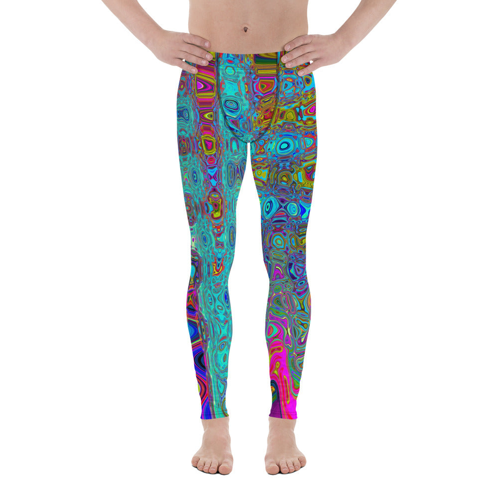 Men's Leggings | Trippy Sky Blue Abstract Retro Atomic Waves