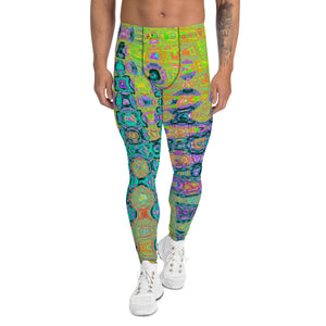 Men's Leggings | Wavy Abstract Blue and Yellow Retro Mosaic Zigzags