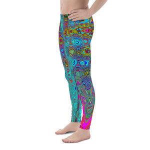 Men's Leggings | Trippy Sky Blue Abstract Retro Atomic Waves