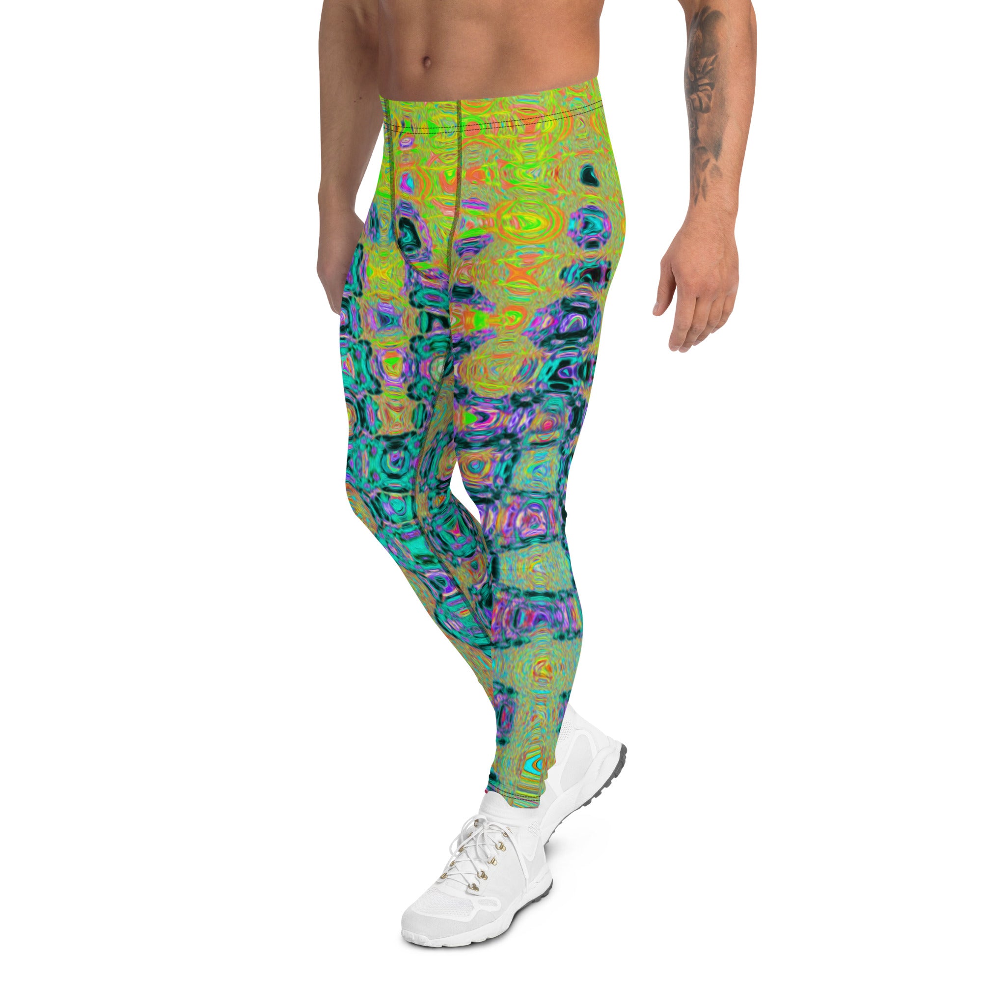 Men's Leggings | Wavy Abstract Blue and Yellow Retro Mosaic Zigzags