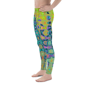 Men's Leggings | Wavy Abstract Blue and Yellow Retro Mosaic Zigzags